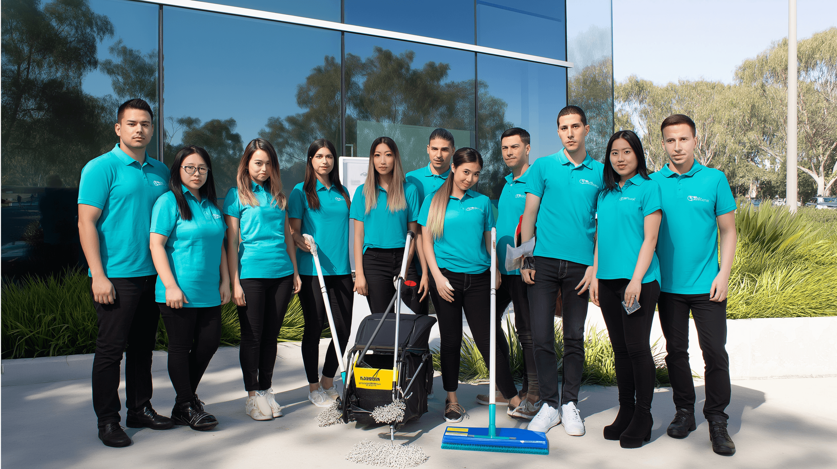 Staff group photo near company office